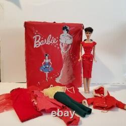 Vtg Brunette Ponytail Barbie #5 1961 Vtg Clothes And Suitcase